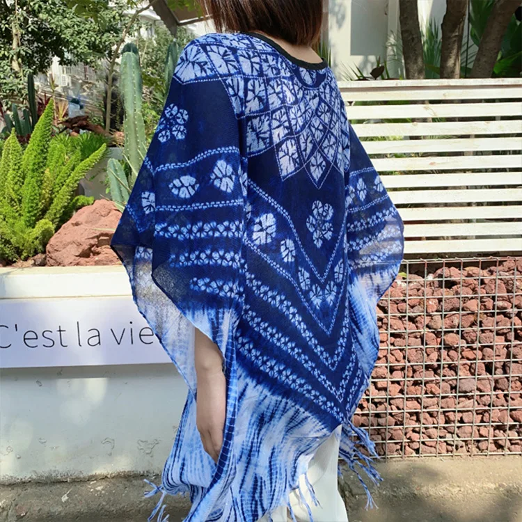 

Poncho Cloak New Chinese Ethnic Style Shawl Women's Tourism Wear Decorative Pullover Cape Coat Scarf Lady Seaside Vacation