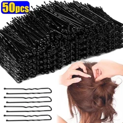 6cm Black Women Hair Waved U-Shaped Bobby Pin Barrette Salon Grip Clip Bridal Hairpins Black Metal Hair Accessories for Bun