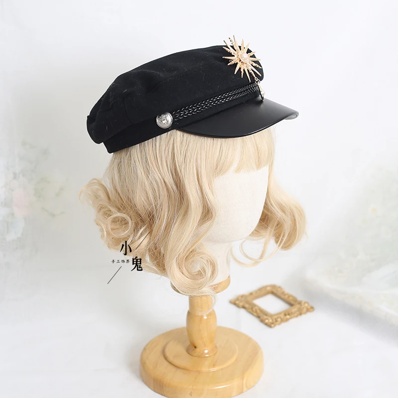 Sweet Women's Lolita Berets Cute Sailor Beret Gothic Wool Beret Hat with Lovely Bows for Fall Winter