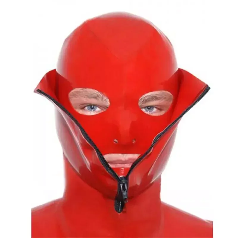 

Handmade Red Latex Hood Sexy Fetish Rubber Mask with Zip Cosplay Halloween Costumes Custom Made