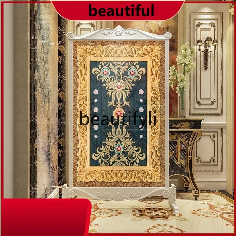 Modern simple European light luxury solid wood mobile screen partition living room entrance carved seat screen fortune tree H