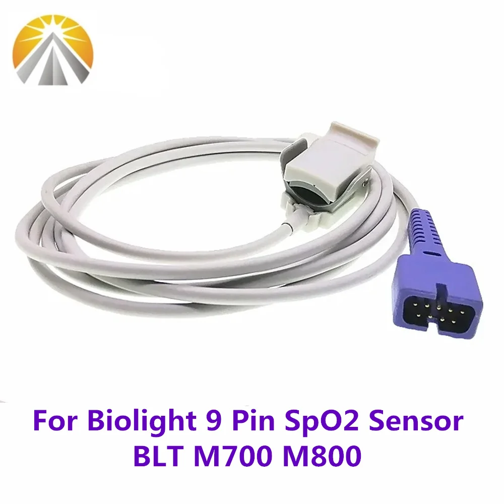 9 Pin Spo2 Sensor for Biolight BLT M700 M800 Pulse Oximeter Reusable Digital Output Tech Adult Pediatric Child Neonate Multi Use