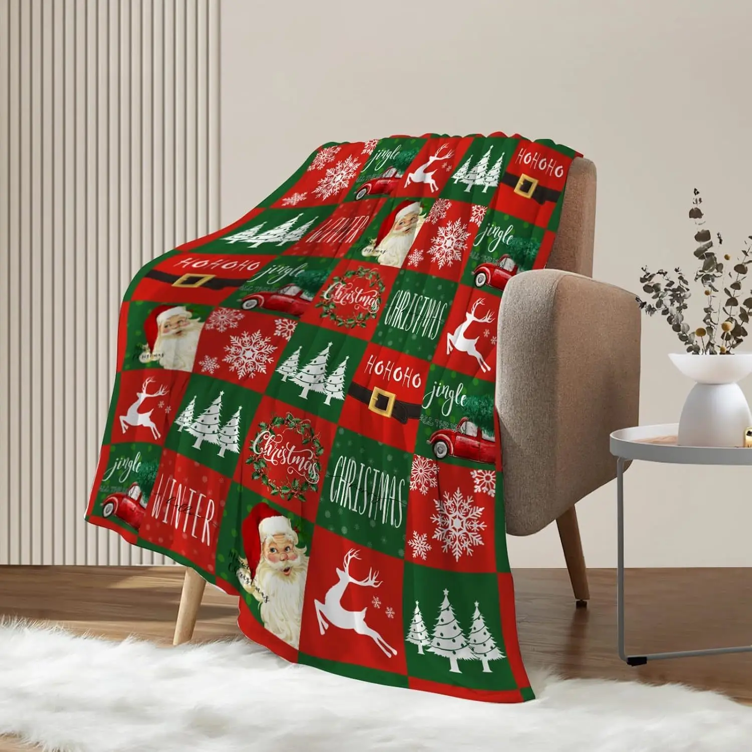 Christmas Blanket Cute Christmas Santa Blanket Holiday Decorative Blanket Couch Sofa Bed Soft Lightweight  Fleece Blankets