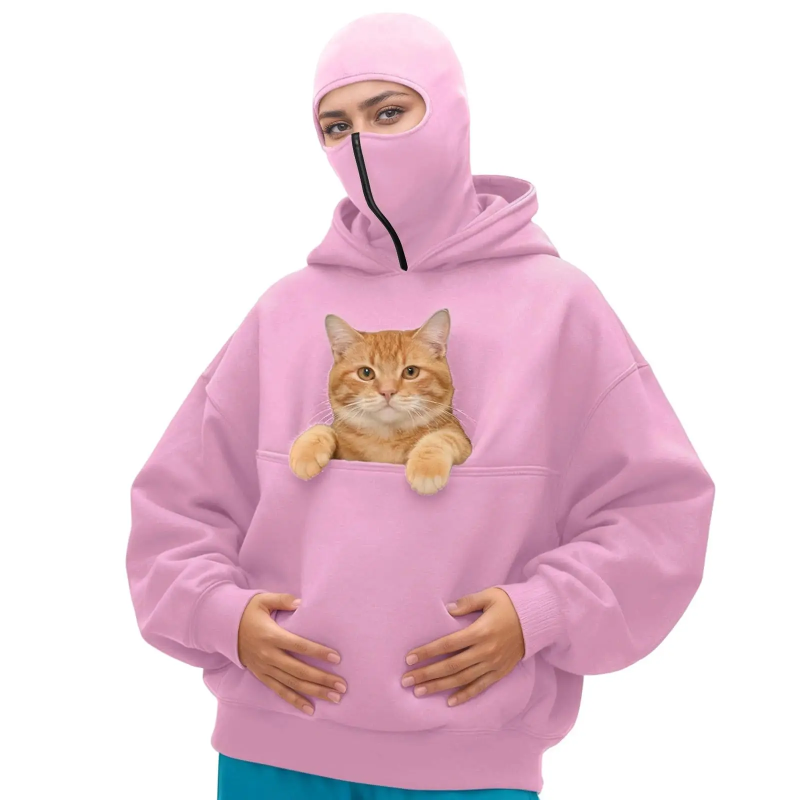 

Однотонная дизайнерская толстовка с капюшоном в маске, двухслойная толстовка с капюшоном и закрывающим лицо, женская толстовка с большим карманом