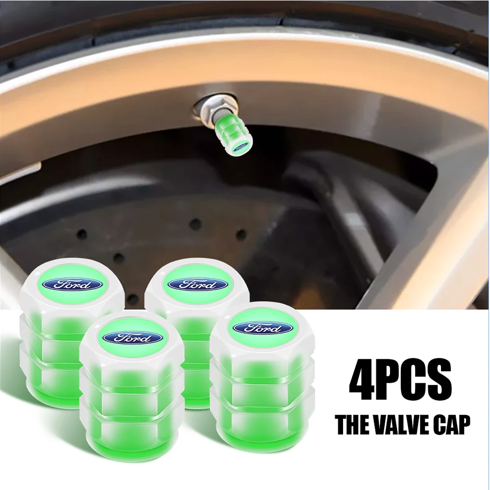 

4Pcs Car Tire Valve Caps Night Glowing Decor Accessories For Ford Focus Mk2 MK3 MK7 MK4 Fiesta Ranger Mustang Kuga Mondeo STLine