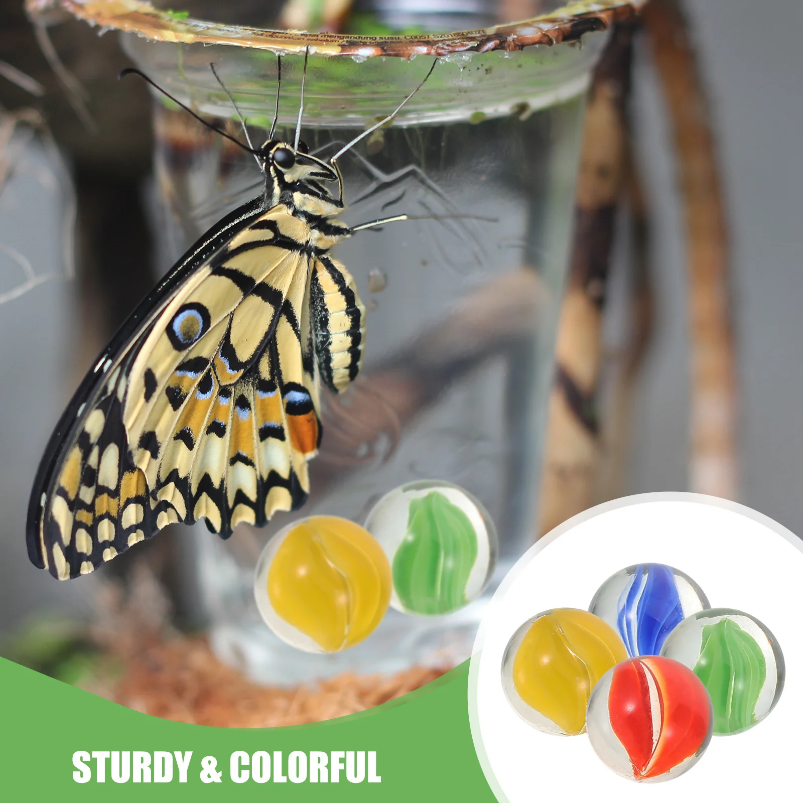 

200pcs Garden Decorative Marbles Colorful Glass Balls For Butterfly Feeder Outdoor Garden Decoration Marbles For Vases Fish Tank