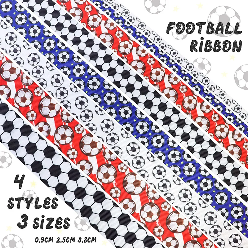 

9mm 25mm 38mm Sports Soccer Football Print Grosgrain Ribbon For DIY Hairbows Sewing Accessories Crafts Materials