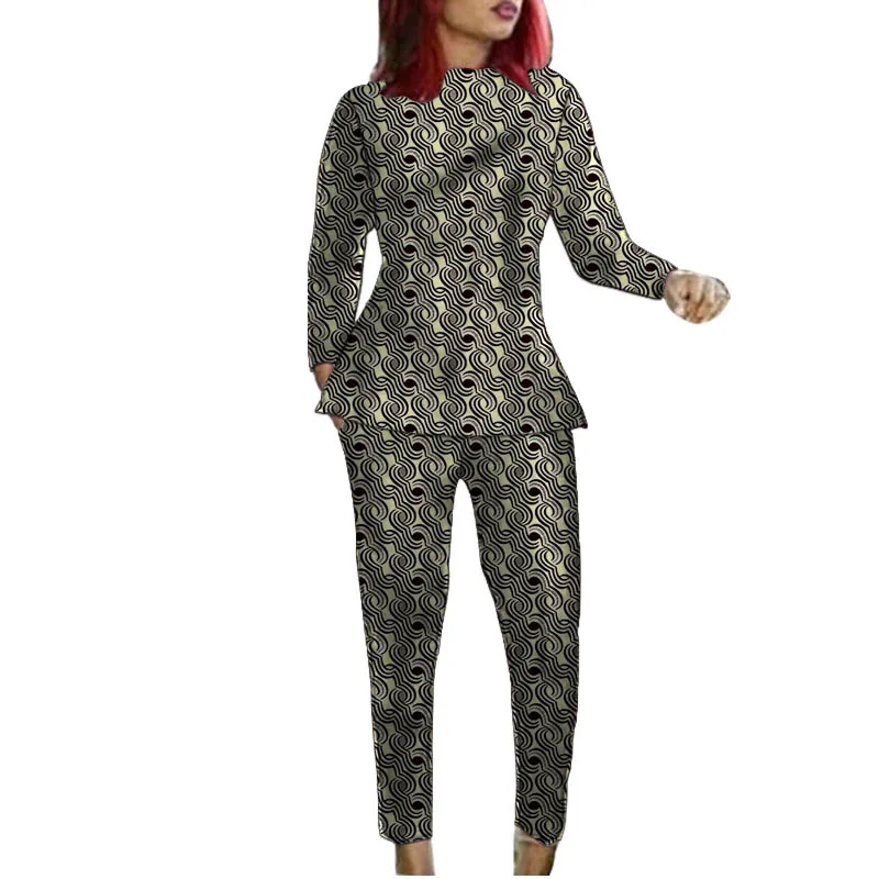 

Women Long Sleeve Set African Print Pullover Shirt Patch Pant Nigerian Fashion Lady's Ankara Outfits Festival Garments