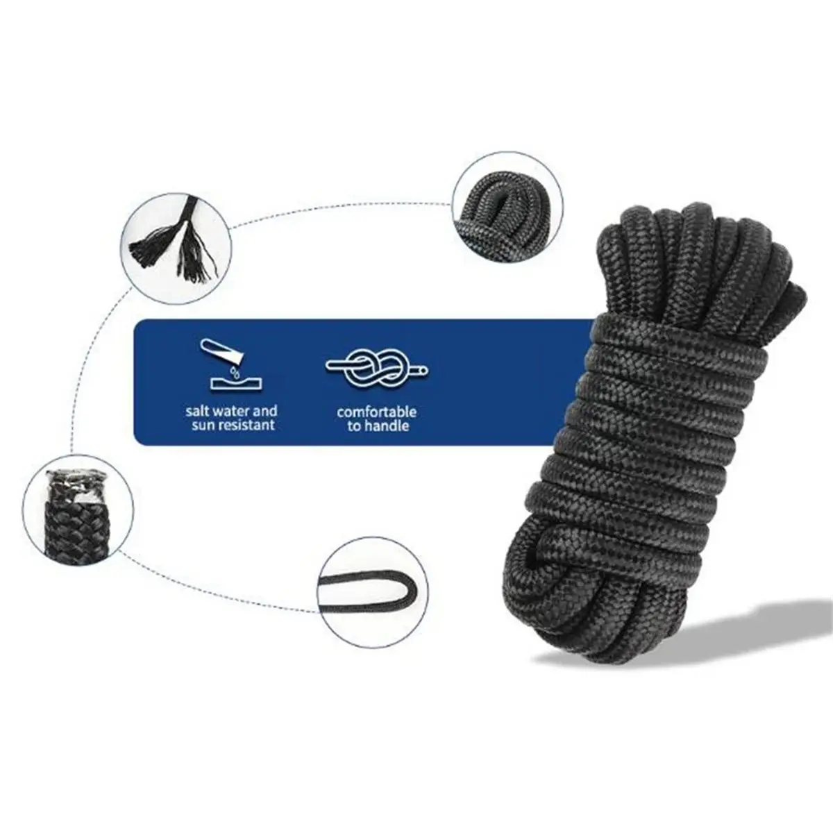 A013 Boat Dock Lines Mooring Rope 3/8 Inch Nylon Bumper Mooring Line for Yacht Line Anchor Rig Line Accessories