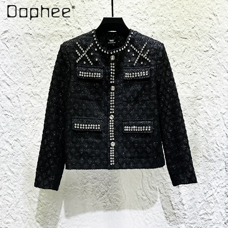 

Trendy Brand Heavy Rhinestone Beaded Short Men Jacket Unique Plaid Light Luxury Fashion Tweed Coat Men Clothing Autumn Winter