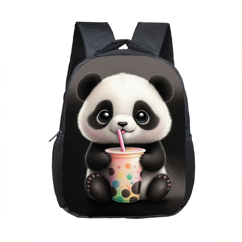Kawaii Panda Drinking Milk Tea Backpack 2-4 Years Old Kids School Bags Baby Kindergarten Backpack Children Diaper Bags
