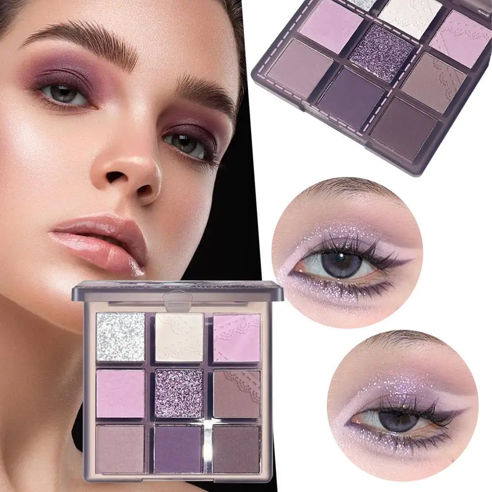 9 色パープルアイシャドウパレットグリッターパール光沢のあるメイクアップ目防水アイシャドウパレット長期的なハイライトマット O7K2