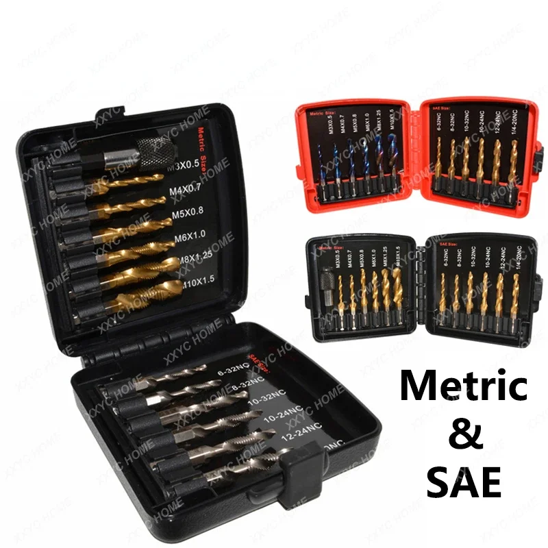 

Drillforce Combination Drill Tap Bits Set 3-in-1 HSS Metric & SAE Kit for Screw Thread Drilling Tapping Deburring Countersinking