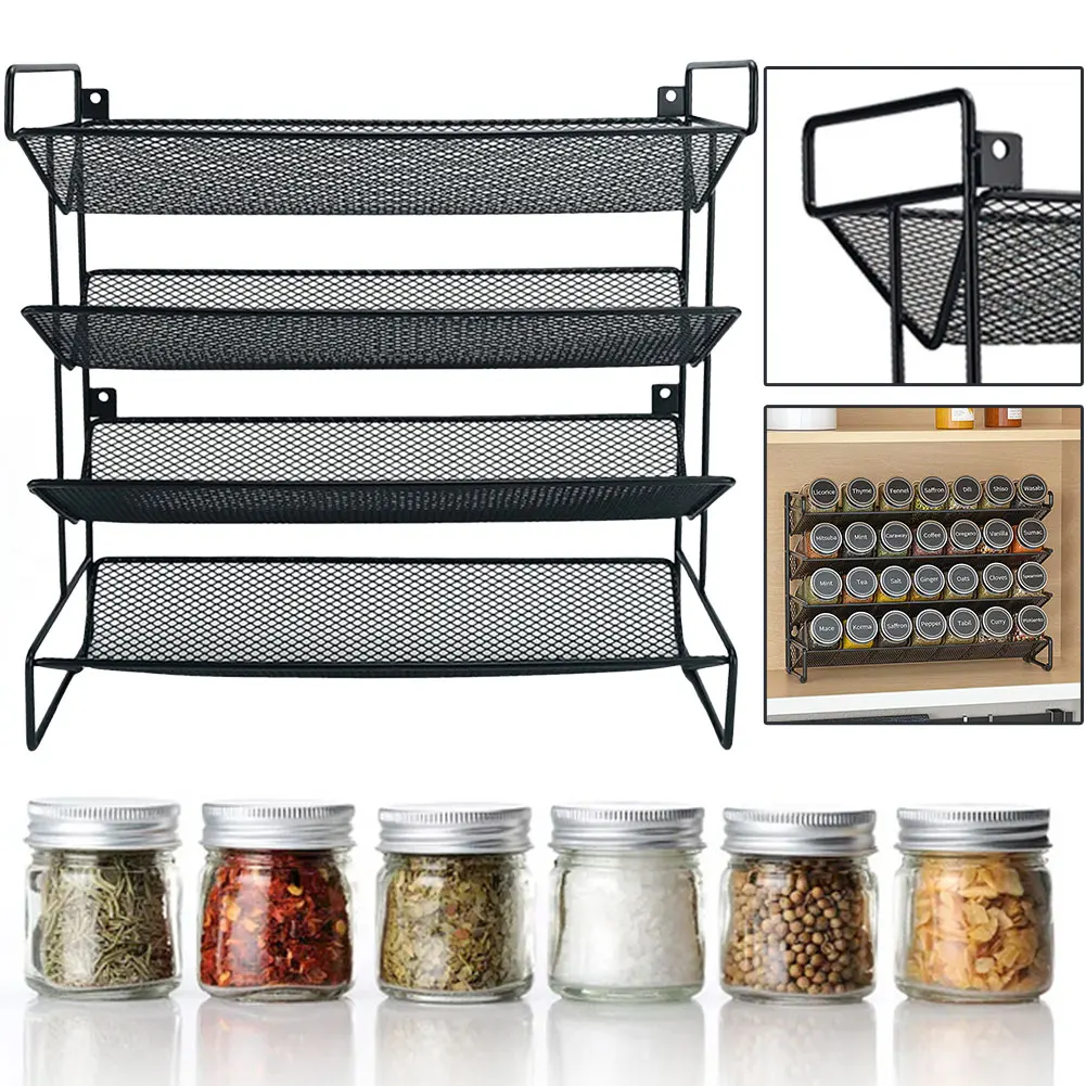 4 Tier Spice Rack Organizer Space-Saving Metal Kitchen Countertop Organizer Spice Storage Holder for Kitchen Countertop