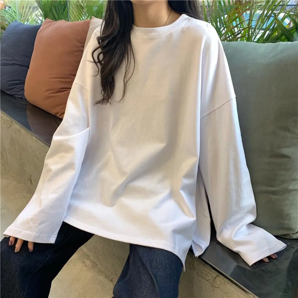 Harajuku Long T Shirt Spring Autumn Oversized T-shirt For Women T-shirt Split White Black Korean Fashion Long Sleeve Tees Blouse