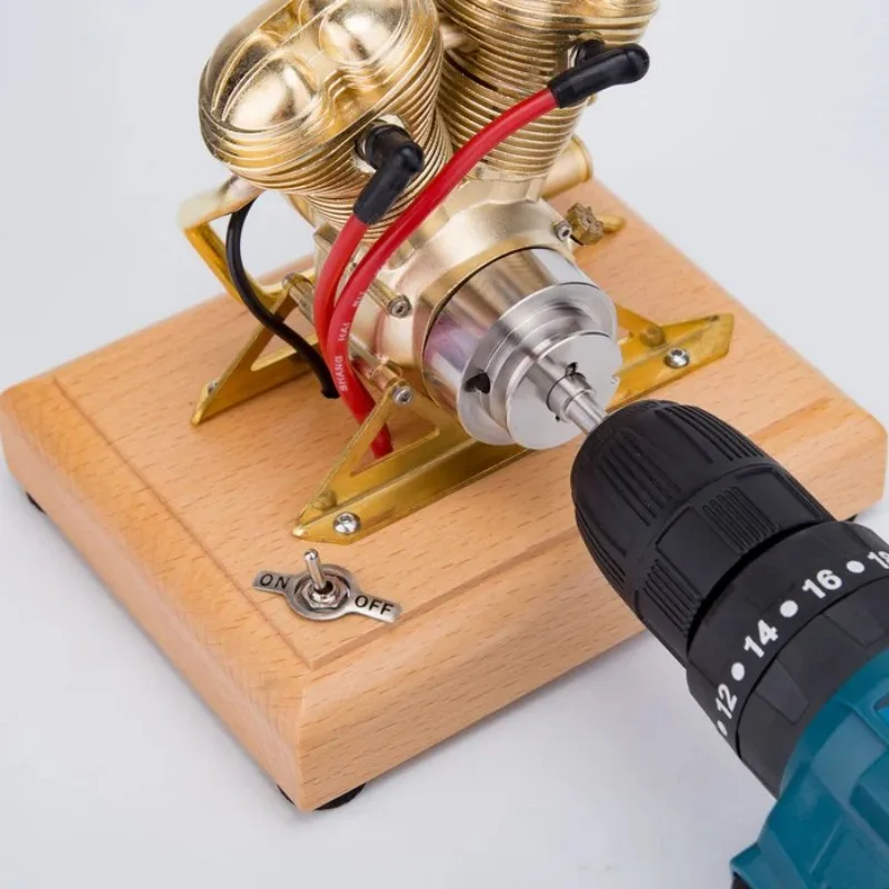 Mini  V2 Double Cylinder Motorcycle  Engine Model R28 4.3CC Operable Starting Engine