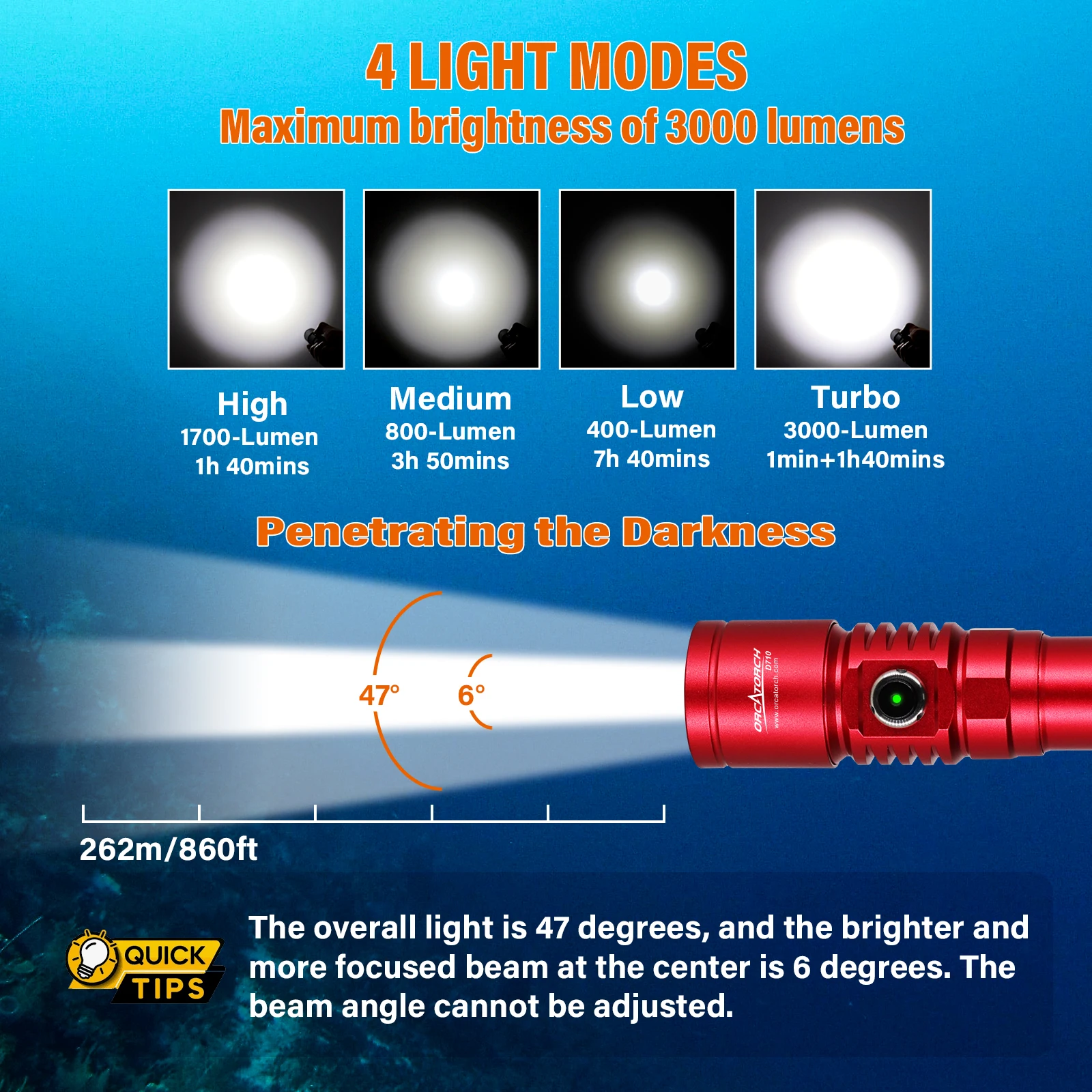 Orcatorch d710 poderosa lanterna subaquática profissional lanterna de mergulho recarregável led tocha luz lâmpada de mergulho submersível