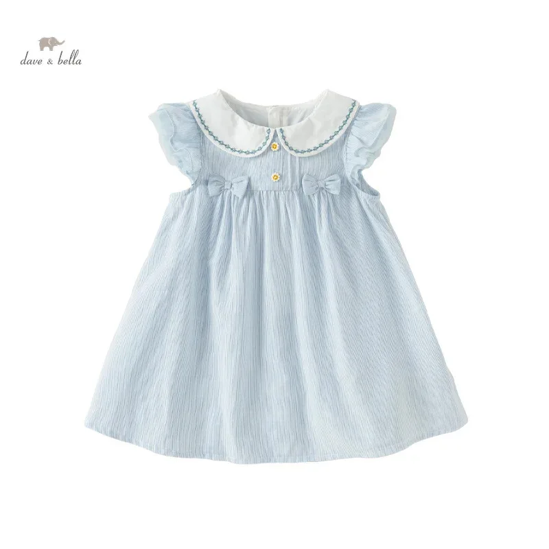 

Dave Bella Girl's Princess Dress 2024 New Summer Children's Baby Sleeveless Cute Sweet Blue Fashion Casual DB2240415