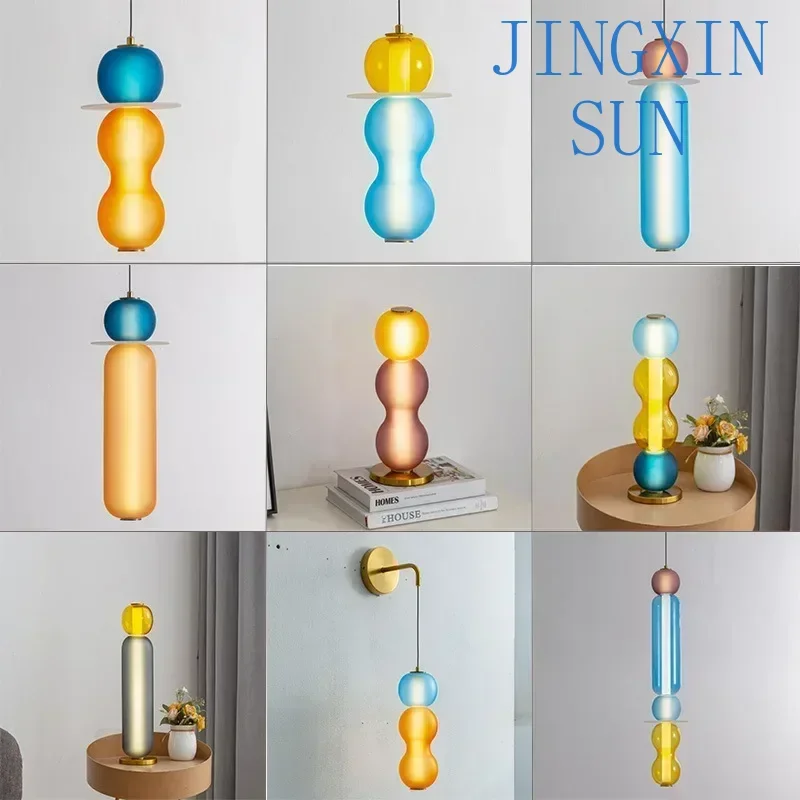 Designer Colored Pendant Lamps LED Stained Glass Pendant Light Bar Shop Restaurant Dinging Room Creative Bedside Lamp Fixtures