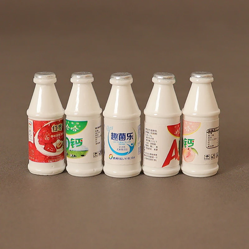 5Pcs 1/12 Dollhouse Miniature Simulation Milk Bottle Model Food Accessories For Doll House Decoration Kids Pretend Play Toys