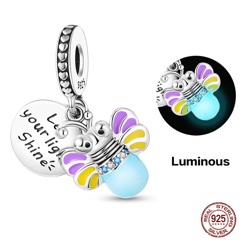 2023 Hot Sale 925 Sterling Silver Glow-in-the-dark Light Bulb Charm Fit Original Bracelet DIY Jewelry Gift Summer