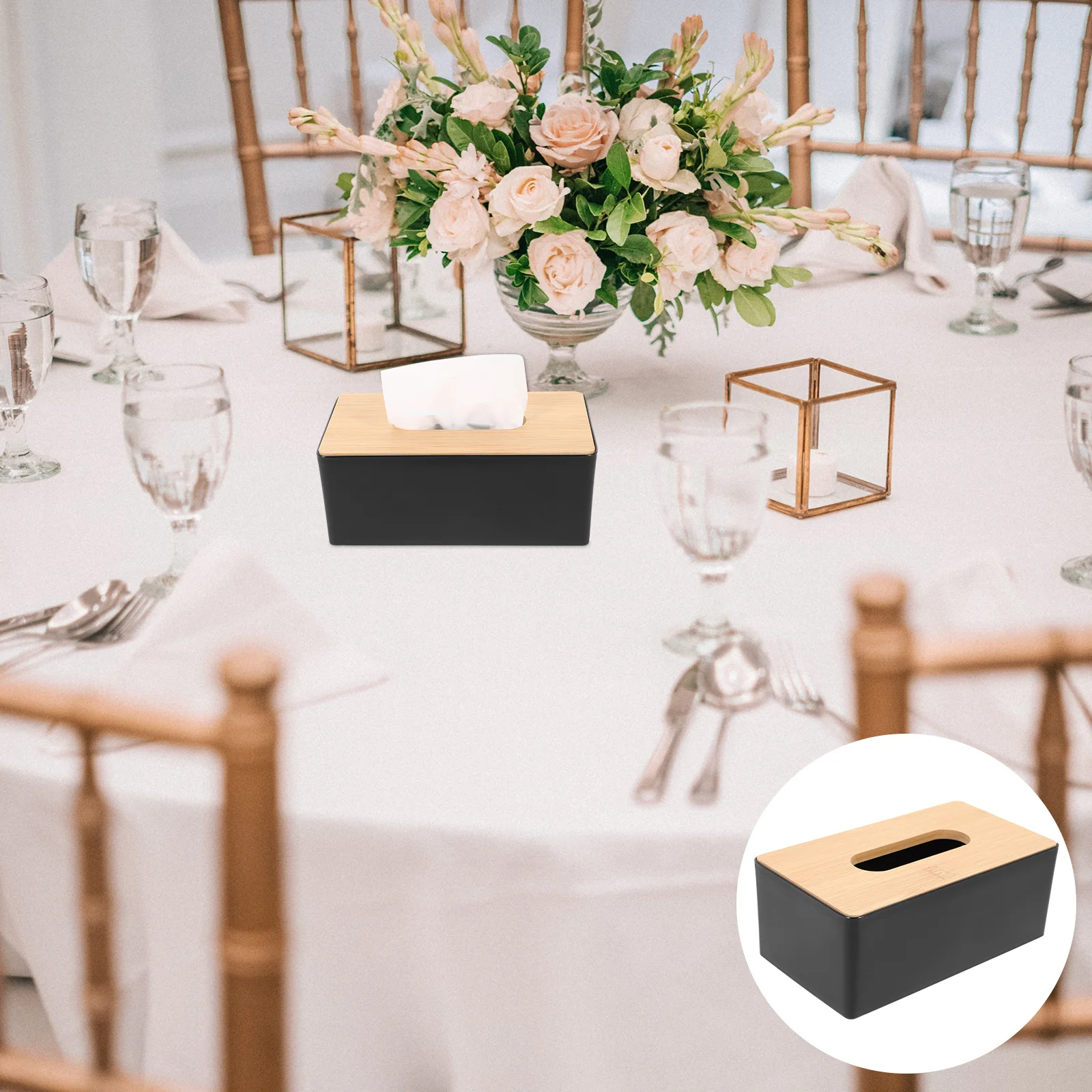 

Wooden Tissue Box Paper Towel Holder Decorative Storage Boxes Rectangular PP Lidded Bins Home Office Car Hotel Restaurant