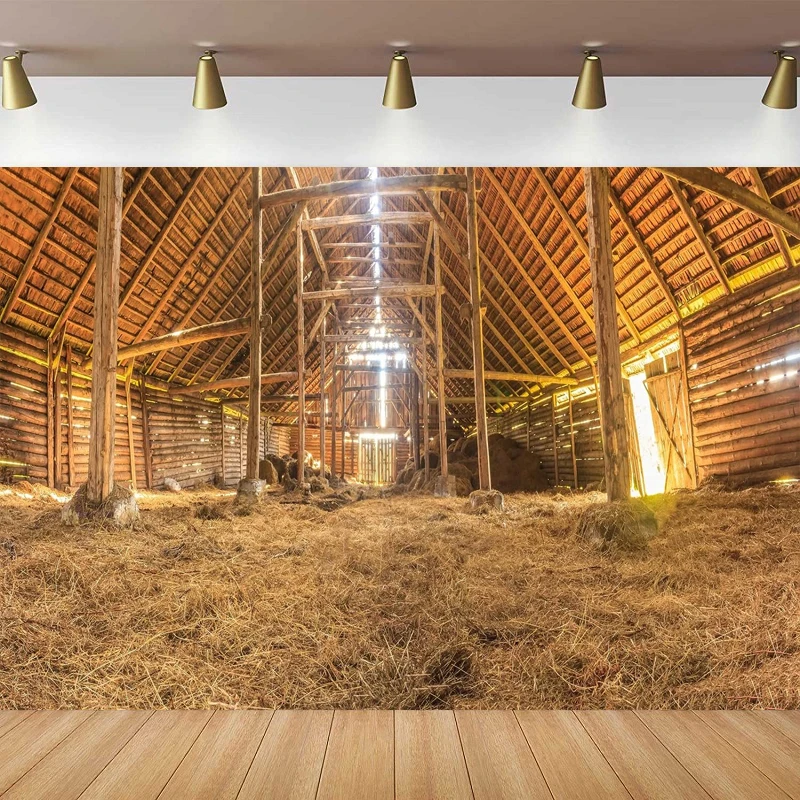 

Western Farm Stable Barn Photography Backdrop Hay Straw Bales Hayloft Rustic Wooden Barn Scene Background Cowboys Party Decor