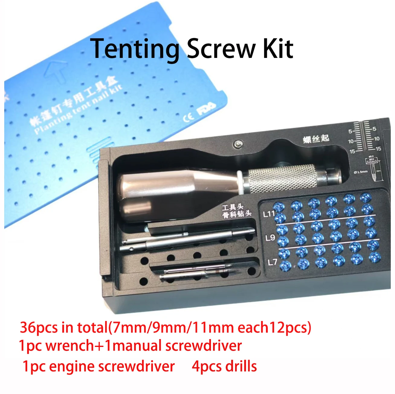 36pcs Tenting Screw Kit Dental GBR Kit Made by Medical Titanium TC4 Screw Half Thread Tenting Screw With Wrench and 4pcs Drills