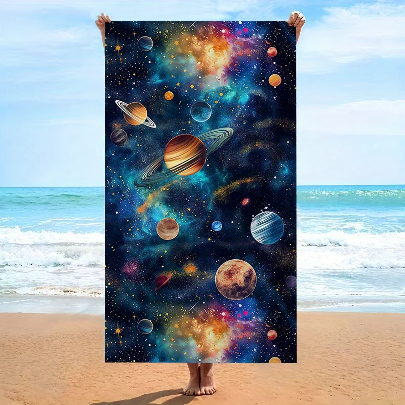 1pc-ギャラクシープラネットビーチタオル宇宙宇宙プリントカラフルな星雲デザイン速乾性マイクロファイバーバスタオル科学愛好家のための