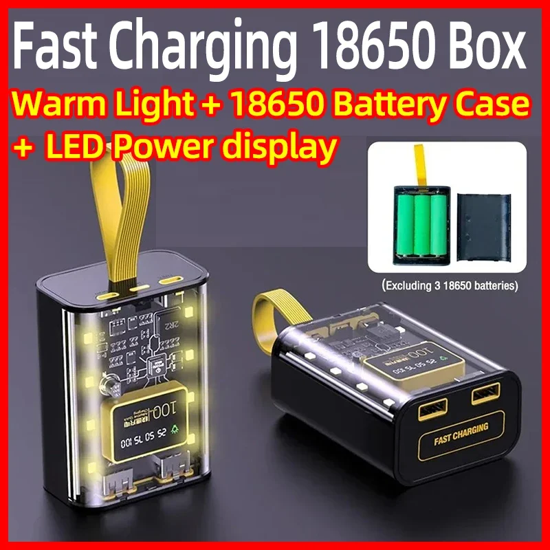 DIY 3*18650 casing Power Bank pengisian cepat kotak penyimpanan baterai lampu malam pengisian daya USB untuk iPhone Xiaomi SAMSUNG