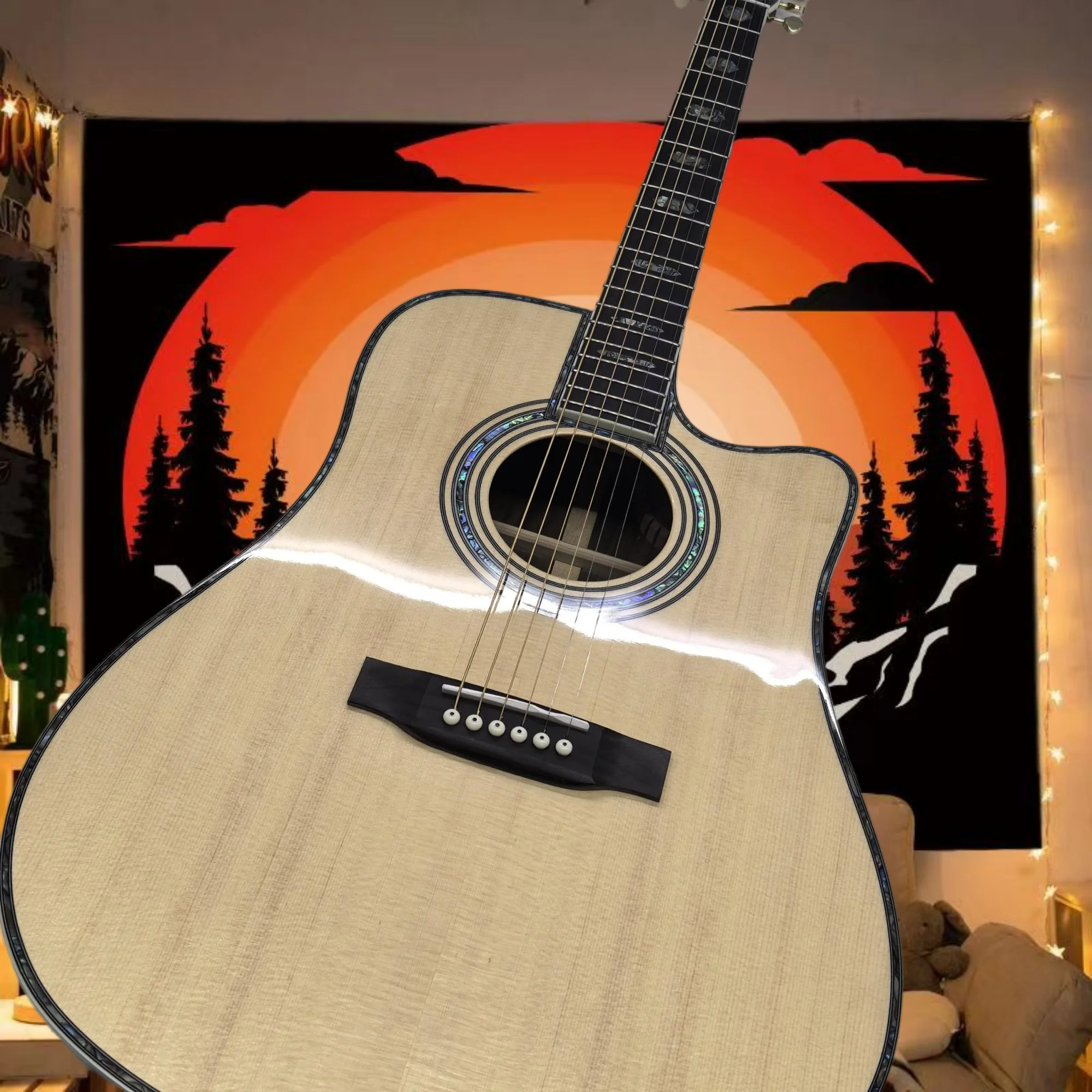 Free Delivery Missing Corner D45 Solid Top Acoustic Guitar 41 Inch High Quality Abalone Shell Inlaid Rich Mellow Clear Sound