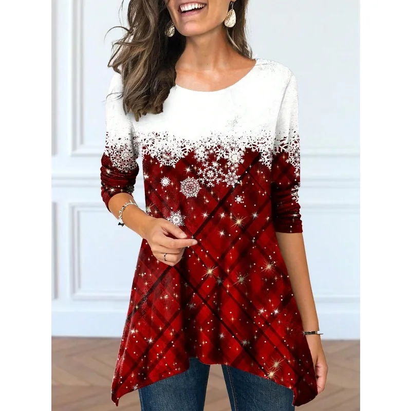 Sweat-shirt à manches longues pour femmes, grande taille, imprimé de noël, article d'automne et d'hiver, ample