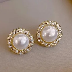 Baroque Imitation Pearl Stud Earrings Female Korean Exquisite Sweet Temperament Ear Jewelry Wholesale Girl Gift