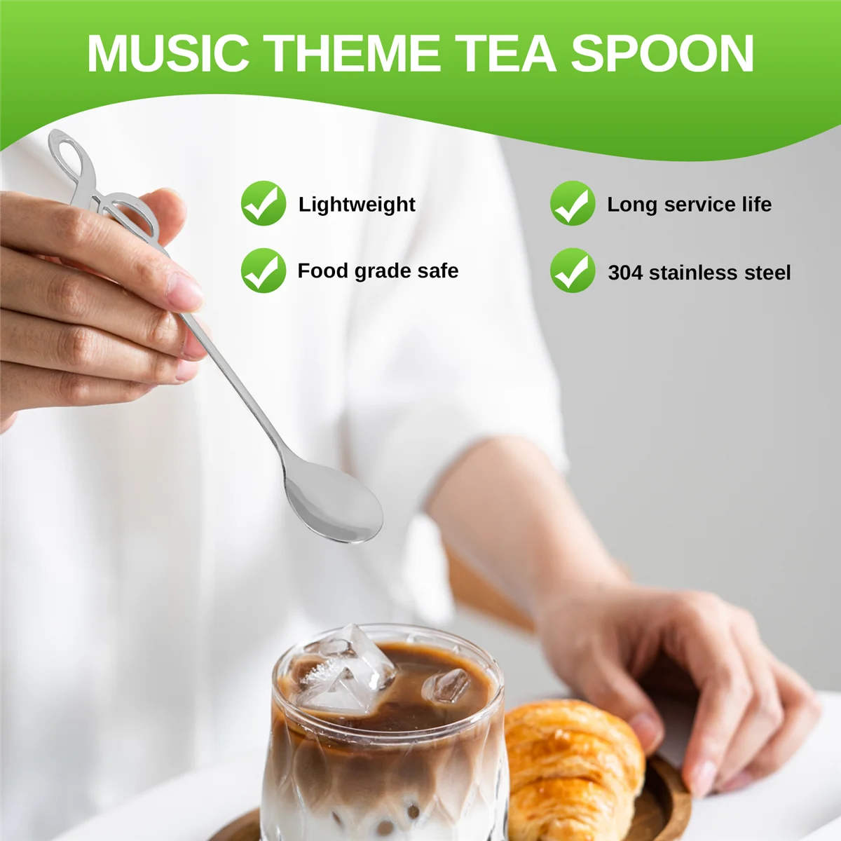 8Pcs Nette Musik Thema Tee Rühren Löffel Kaffee Löffel Edelstahl Hinweis Form Kleine Eis Dessert Scoop Besteck