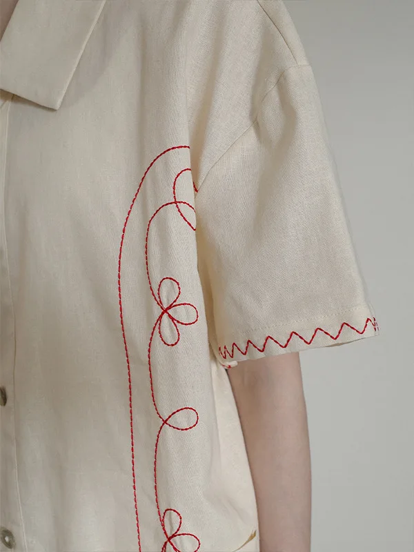 

Summer 2025 New Sle Vaion Cotton Linen Feel Soft Artistic Totem Embroidery irt Women's Loose Fit Regular Sve Length