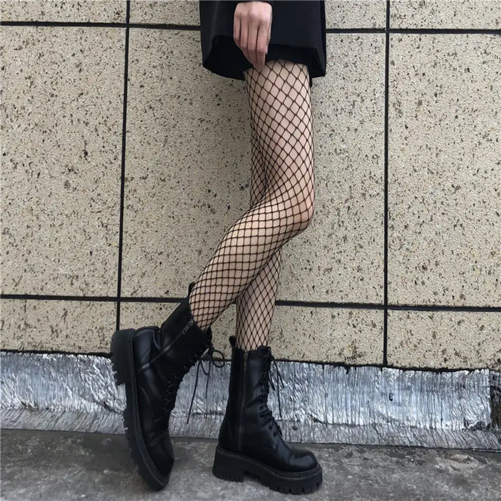 ผู้หญิง Pantyhose SLIM FIT ถุงน่อง Fishnet ตาข่ายสีทึบ Hollow OUT Skinny ตกแต่งขานุ่มยืดหยุ่นผู้หญิงถุงน่องสูง