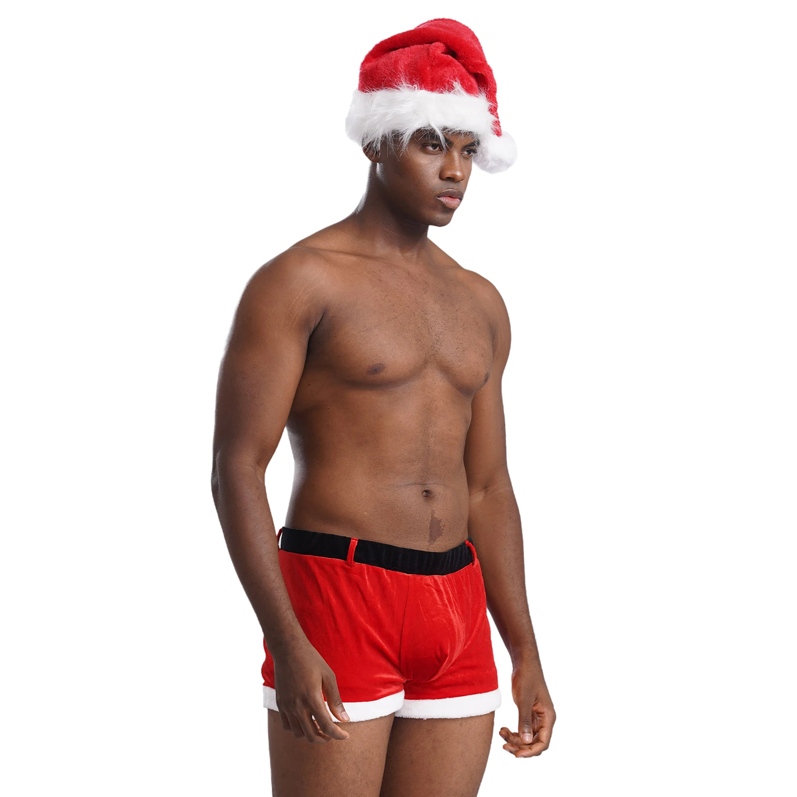 Männer Weihnachten Kostüm Sexy Dessous Set Elastischer Bund Santa Claus Boxer Briefs Shorts mit Hut Karneval Weihnachten Party Clubwear – Detail 14