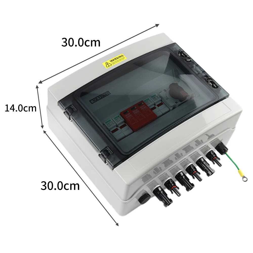DC 1000V 2 In 1 Out Solar PV Combiner Box IP65 Waterproof Wall-Mount with MCB SPD Fuse Isolation Switch & Lightning Protection