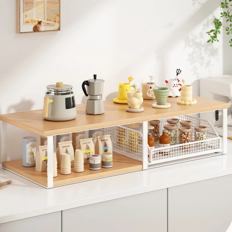 Kitchen Desktop Organizer Rack Tea Bag Cup Holder Kitchen Table Display Stand Metal Material Microwave Shelf Storage Rack