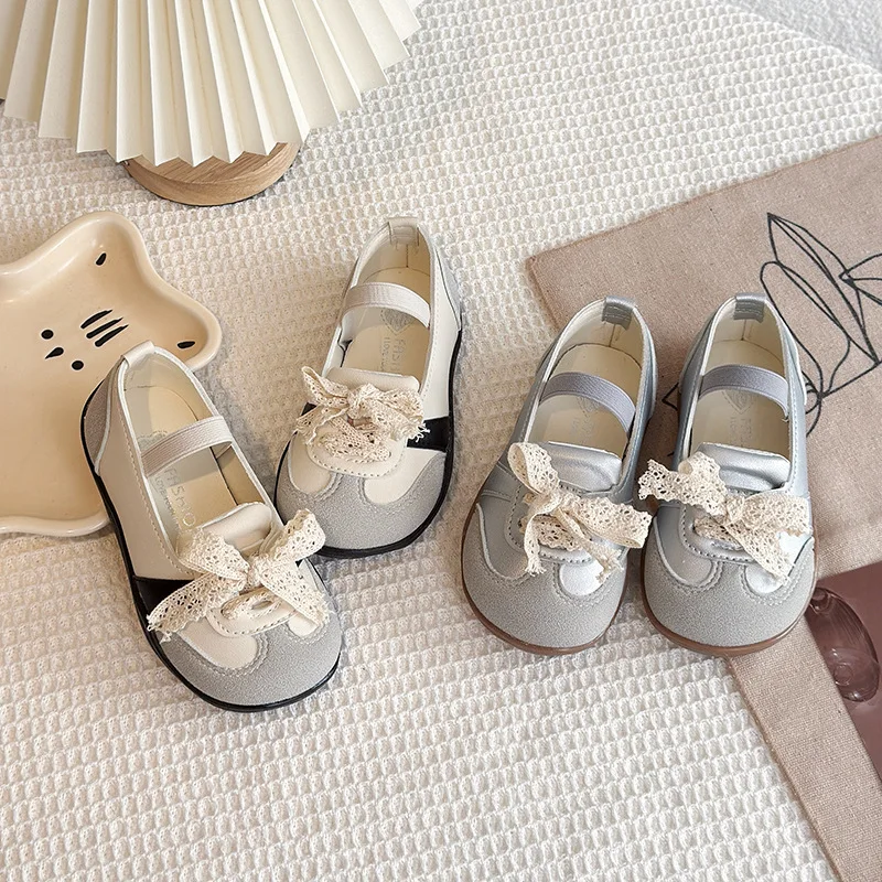 

Girls Leather Shoes Children Casual Sneakers Breathable Slip-On Soft Flats Kids Bowknot Dress Princess Ballet Soft-soled Shoe
