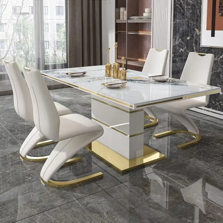 Restaurant furniture Modern simple light luxury New high-end dining table Light rock slab dining table and chair combination