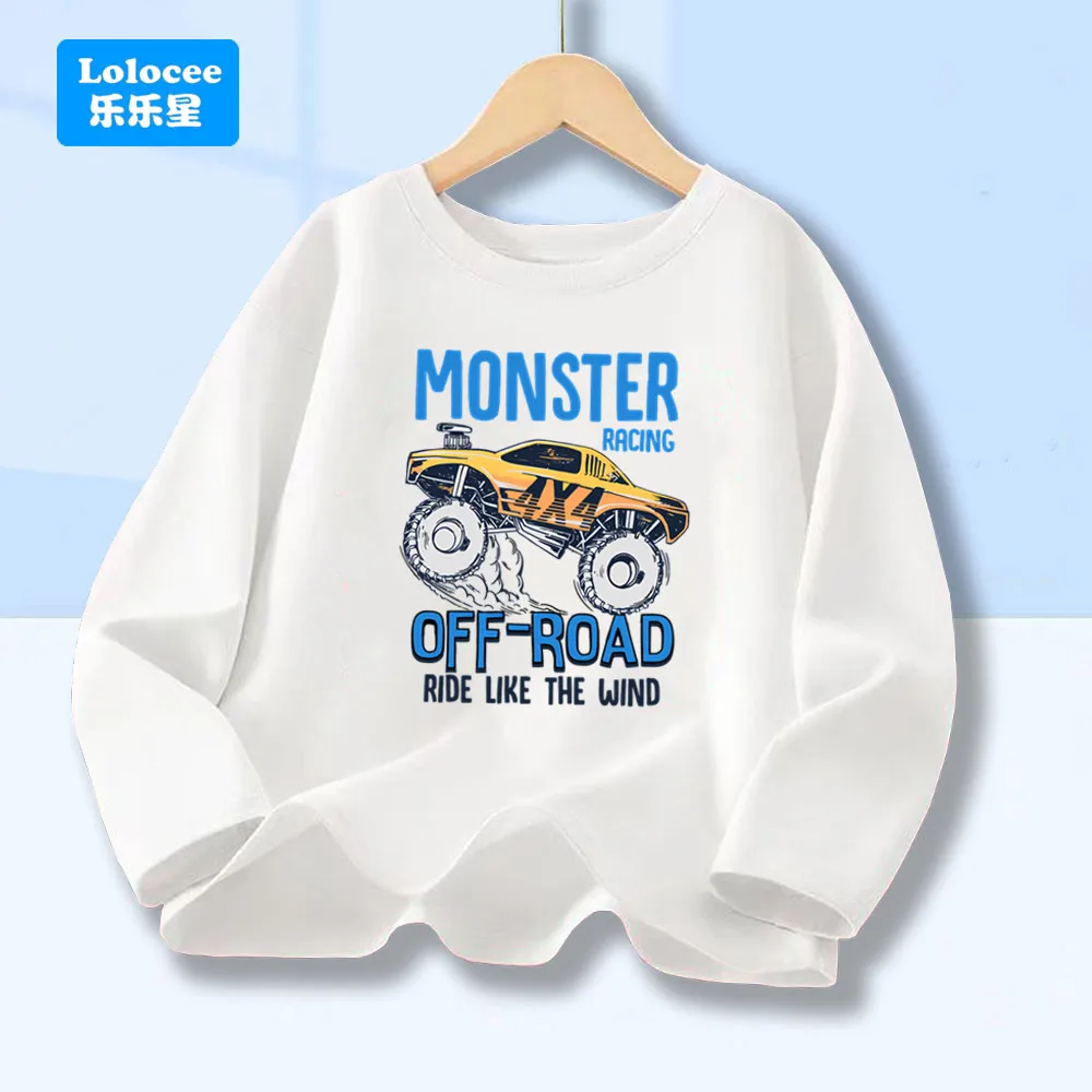 الوحش شاحنة تي شيرت مطبوع الأولاد على الطرق الوعرة مركبة قميص قميص قطني بكم طويل المحملة للجنسين ربيع الخريف الكرتون القمم CZ1 #2