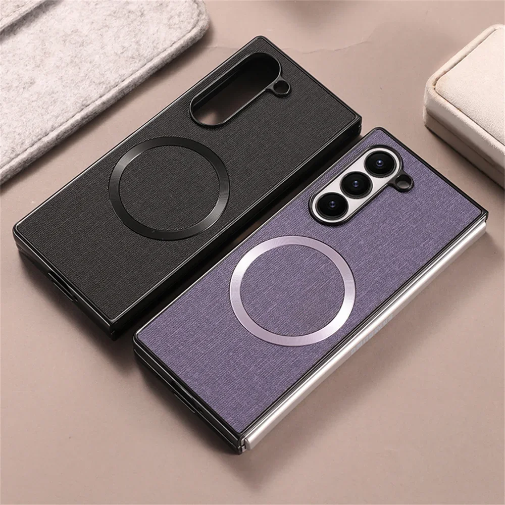 

Для Samsung Galaxy Z Fold 7 6 5 4 тканевый узор с магнитными чехлами Magsafe для Galaxy Z Fold6 Fold7, чехол для беспроводной зарядки