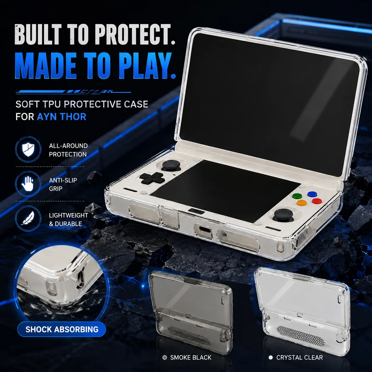Klare Schutzhülle für AYN Thor Handheld-Spielkonsole, rutschfeste Griffabdeckung, stoßfeste Spielzubehör-Hülle.