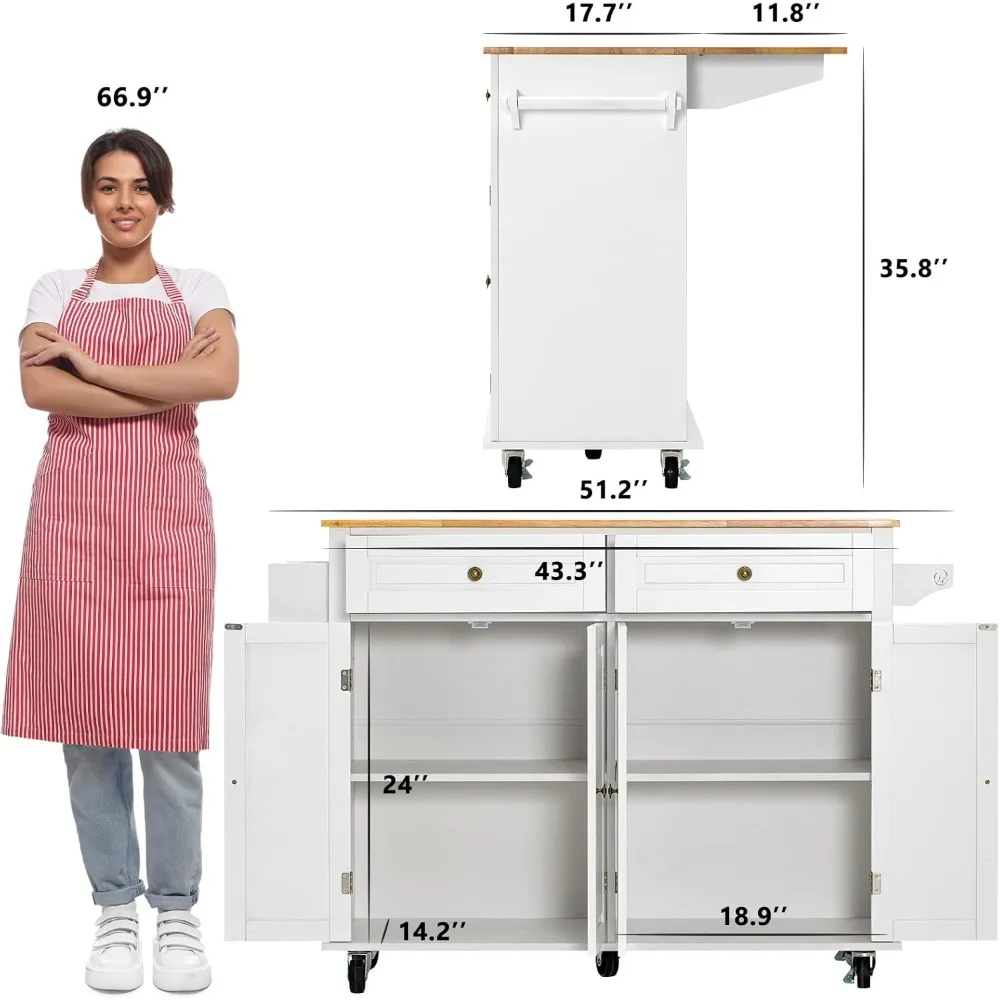 Îlot de cuisine roulant avec cuir chevelu tombant, chariots de cuisine mobiles sur îlot à roulettes avec armoire de rangement, table îlot pour cuisine