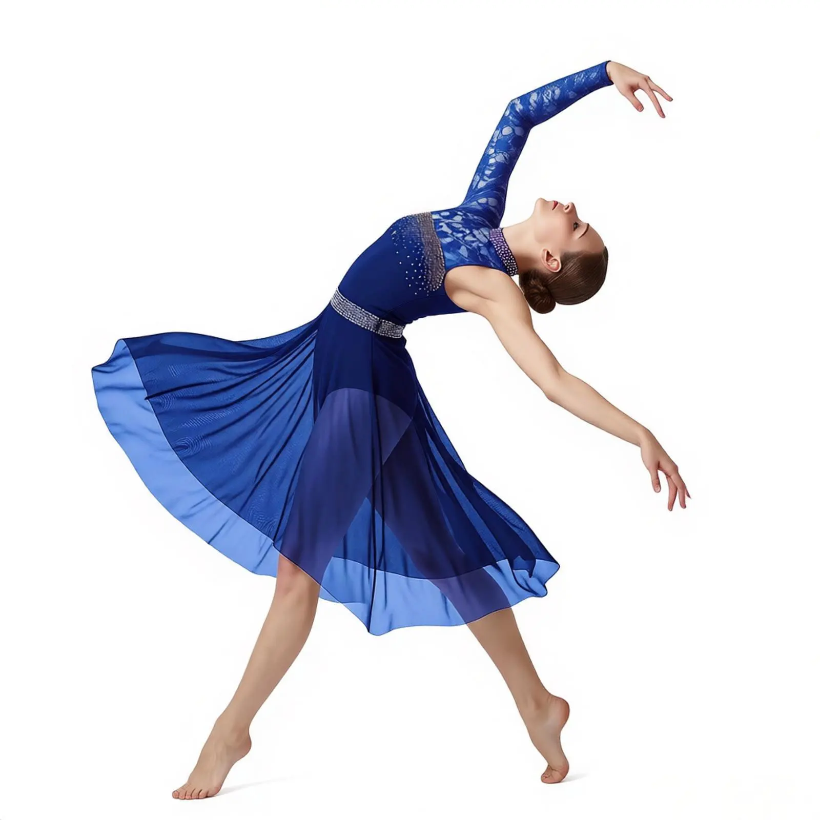 

Женское современное асимметричное платье-боди для лирического танца с цветочным кружевом, сеткой и стразами, для фигурного катания и вальса