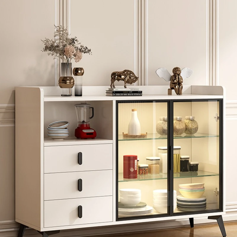 

Slate simple modern tea light luxury cream wind bowl cabinet integrated against the wall glass door locker