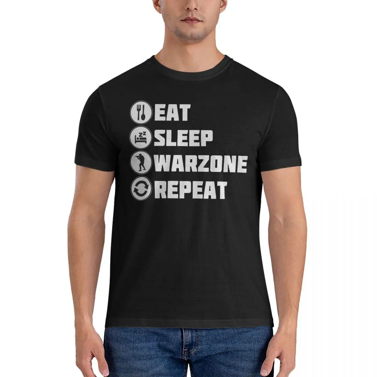 Men Eat Sleep Warzone Repeat T Shirts Call Duty Pure Cotton Clothing Funny Short Sleeve Crew Neck Tee Shirt 6XL T-Shirt