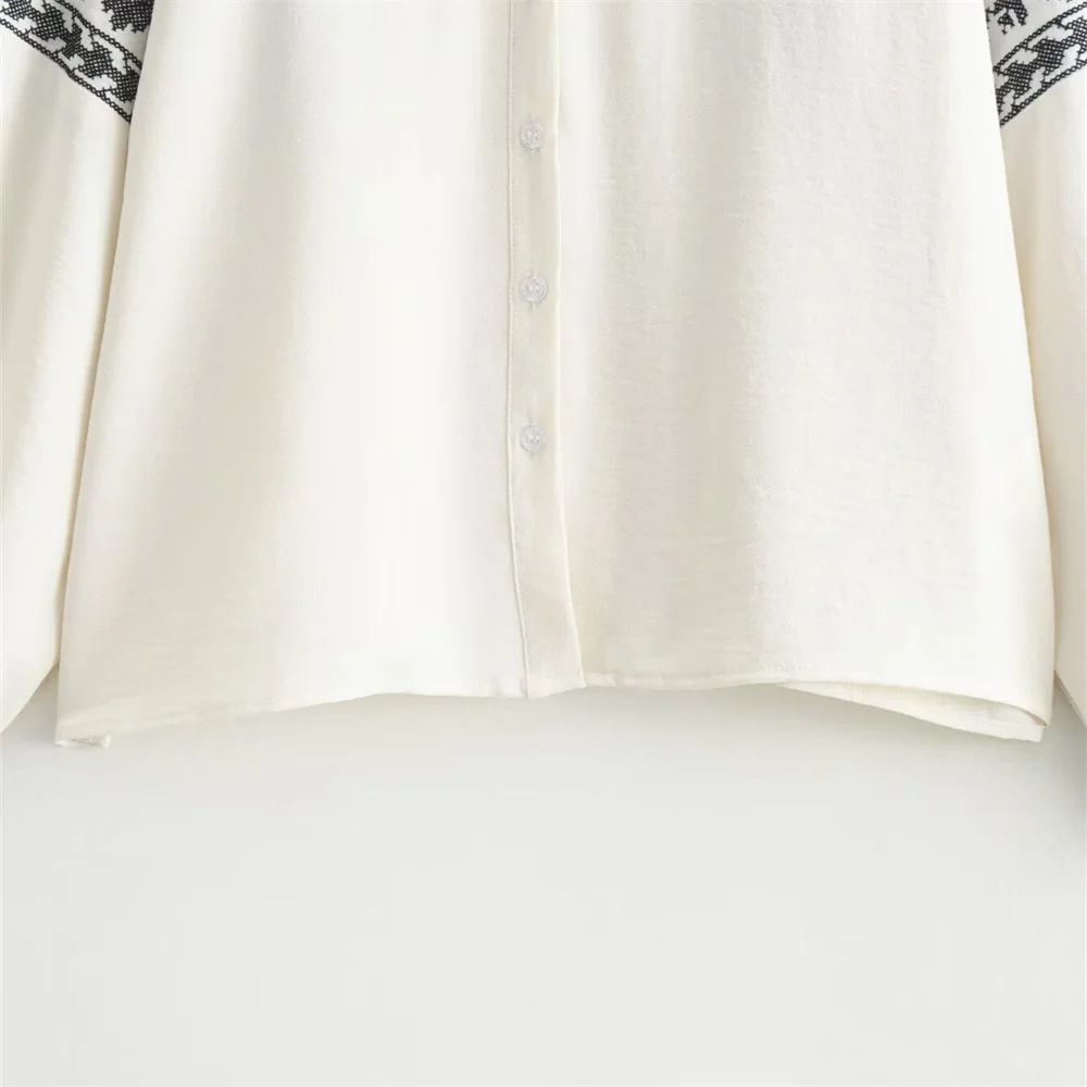Taop&Za 2024 Summer New Product Women\'s Fashion and Casual Versatile Long sleeved Contrast Embroidered Cover up Shirt