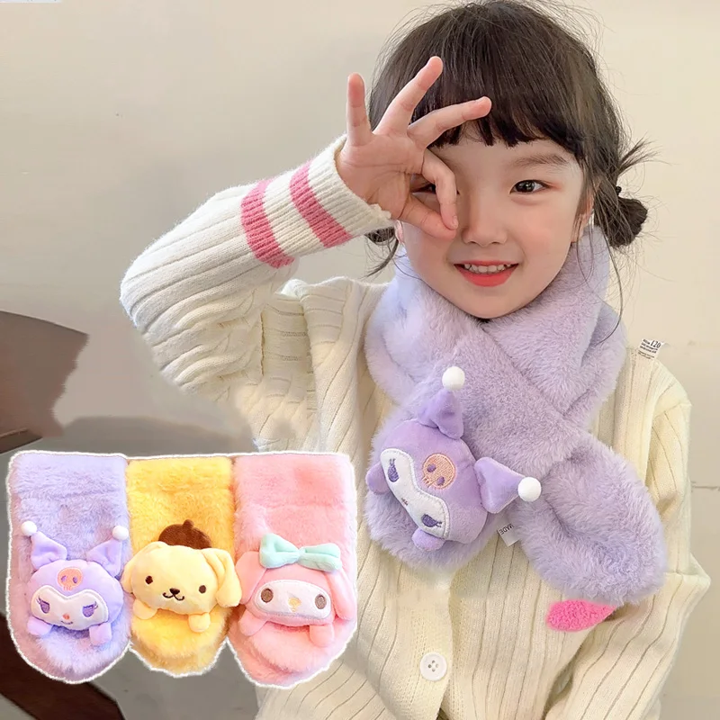 

Kawaii Kuromi Cinnamoroll детские шарфы Downy, милые мультяшные мягкие куклы, утолщенный теплый шарф, милые простые шарфы для отдыха, подарок